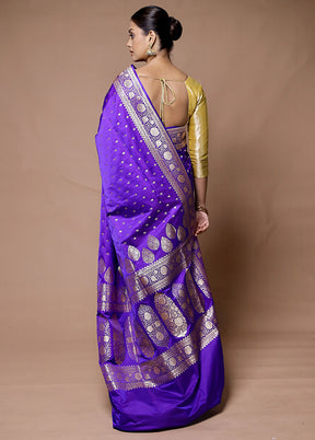 Purple Banarasi Silk Saree With Blouse Piece