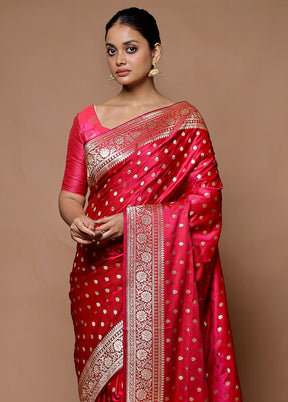 Red Banarasi Silk Saree With Blouse Piece