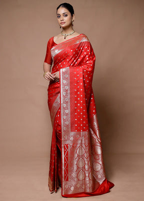 Red Banarasi Silk Saree With Blouse Piece