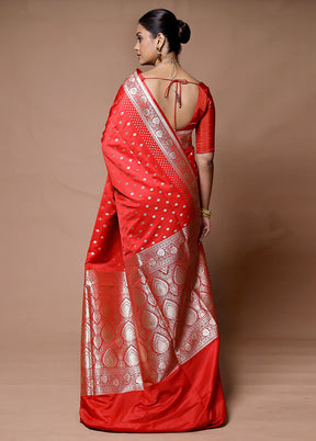 Red Banarasi Silk Saree With Blouse Piece