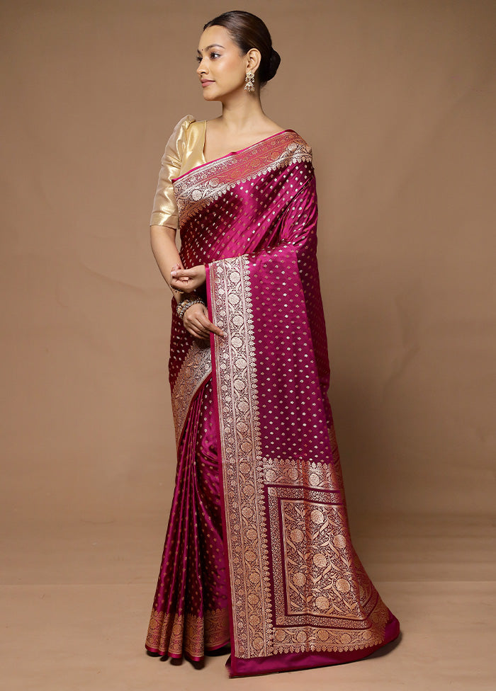 Pink Banarasi Silk Saree With Blouse Piece