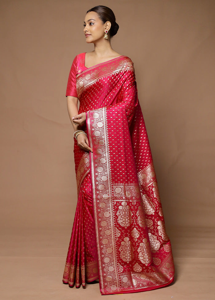 Pink Banarasi Silk Saree With Blouse Piece