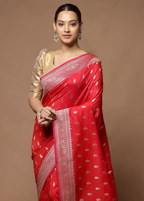 Red Katan Silk Saree With Blouse Piece