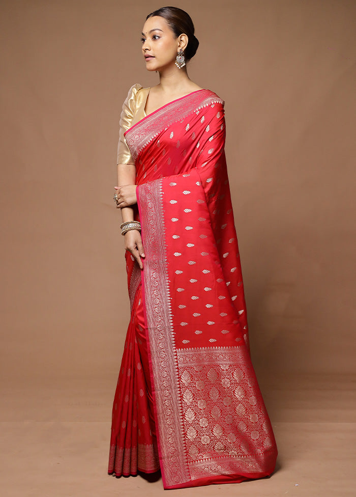 Red Katan Silk Saree With Blouse Piece