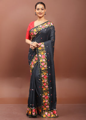Black Handloom Tussar Pure Silk Saree With Blouse Piece