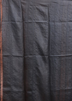 Black Handloom Tussar Pure Silk Saree With Blouse Piece