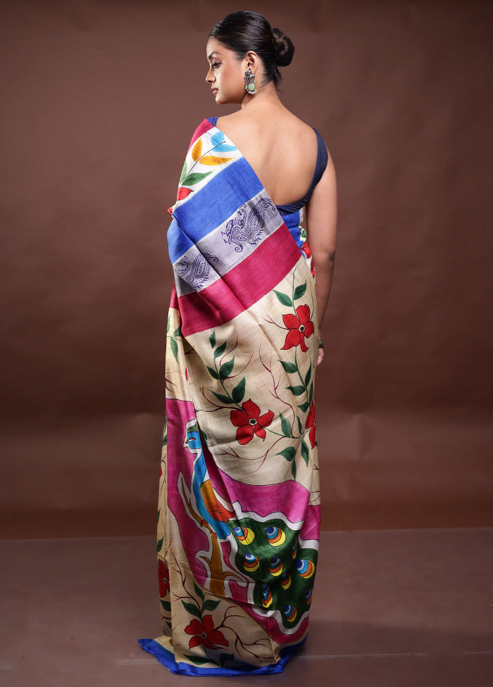 Multicolor Printed Pure Silk Saree Without Blouse Piece