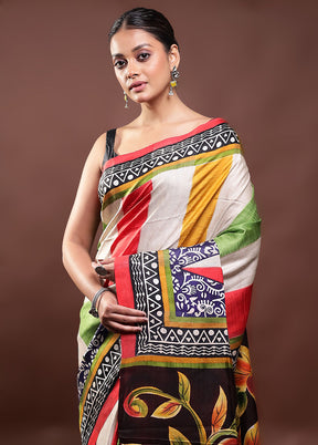 Multicolor Printed Pure Silk Saree Without Blouse Piece