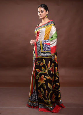 Multicolor Printed Pure Silk Saree Without Blouse Piece