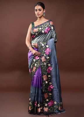 Multicolor Handloom Tussar Pure Silk Saree With Blouse Piece