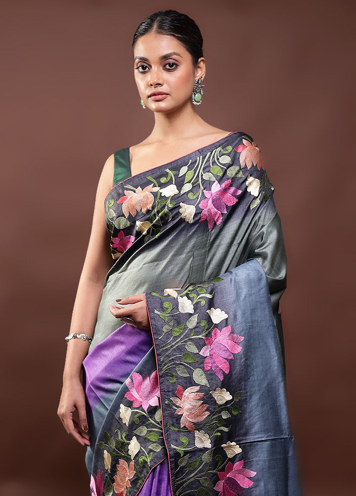 Multicolor Handloom Tussar Pure Silk Saree With Blouse Piece