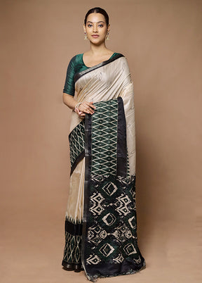 Cream Tussar Silk Saree With Blouse Piece