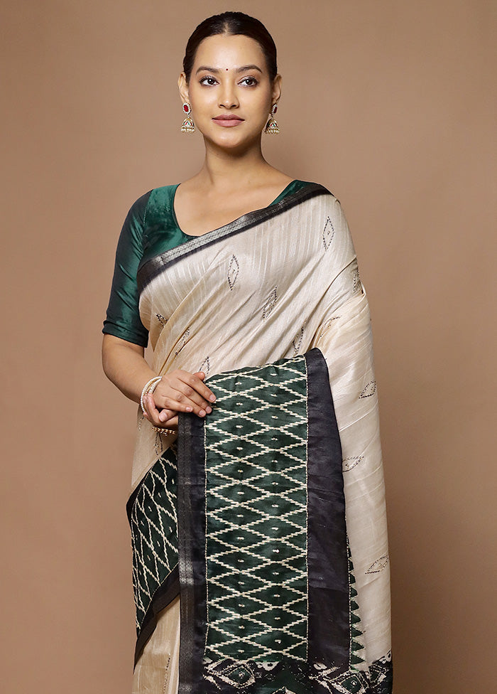 Cream Tussar Silk Saree With Blouse Piece