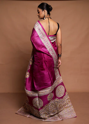 Purple Printed Pure Silk Saree Without Blouse Piece