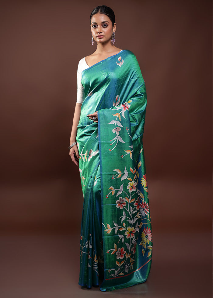 Green Pure Bishnupuri Silk Saree Without Blouse Piece