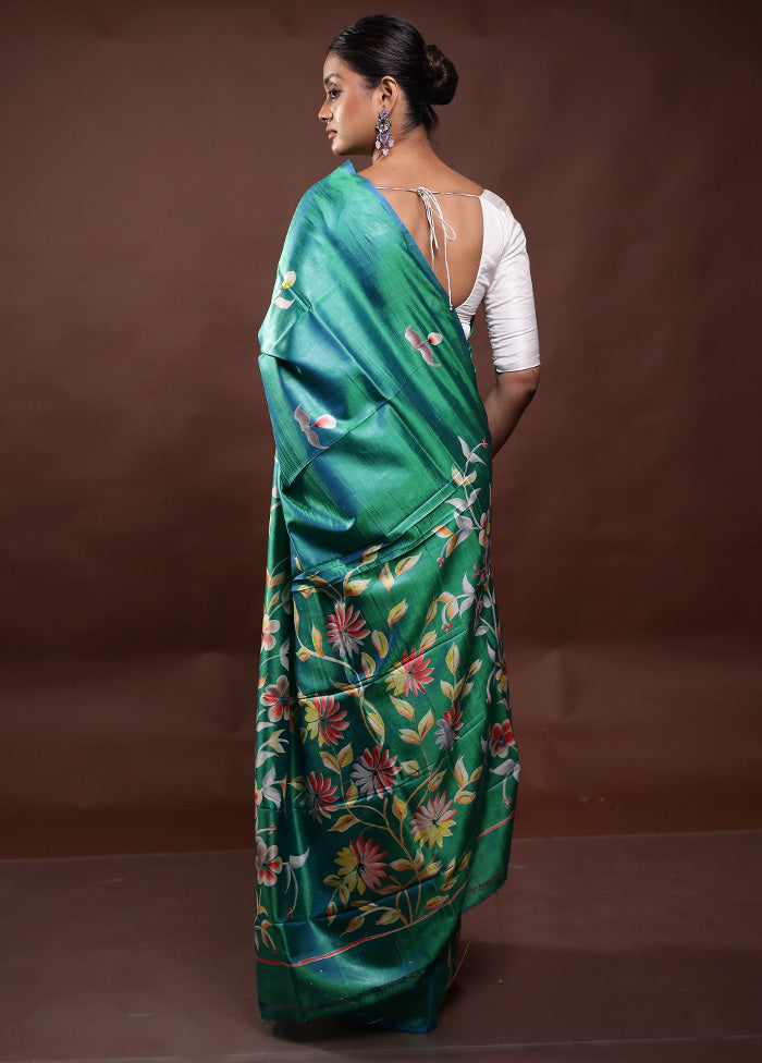 Green Pure Bishnupuri Silk Saree Without Blouse Piece