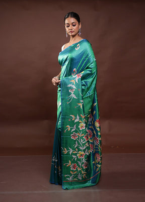 Green Pure Bishnupuri Silk Saree Without Blouse Piece