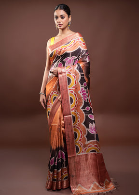 Multicolor Printed Pure Silk Saree Without Blouse Piece