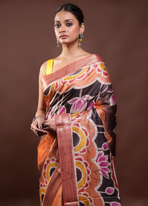 Multicolor Printed Pure Silk Saree Without Blouse Piece