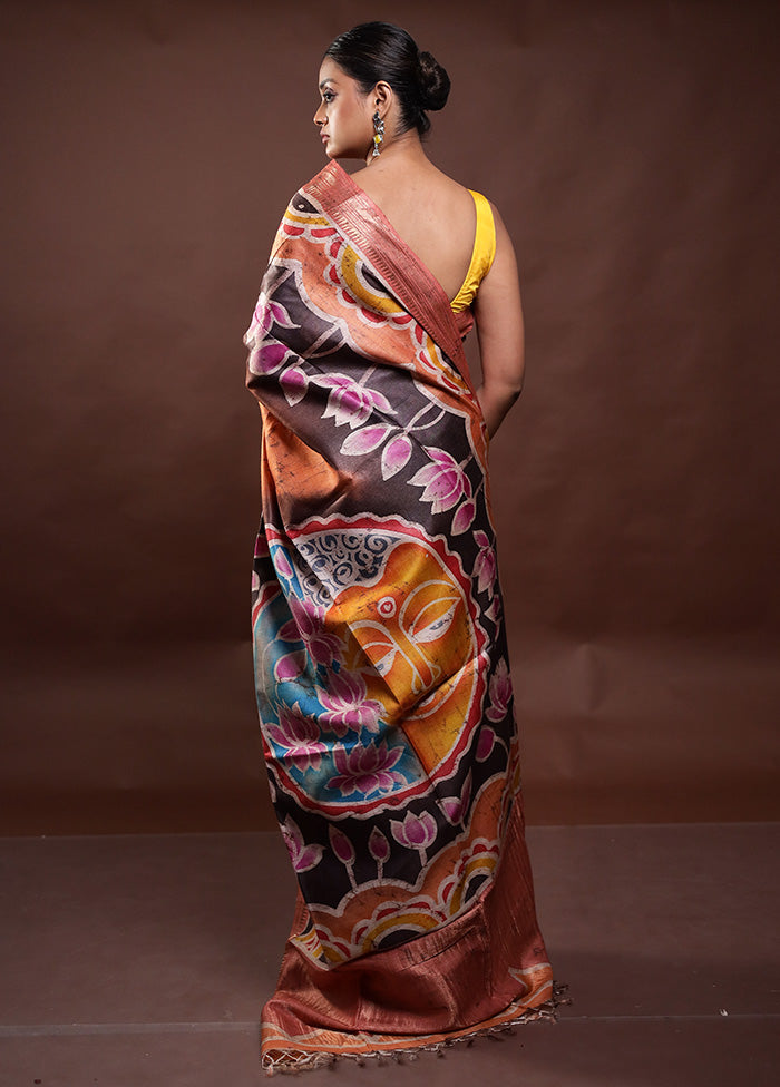 Multicolor Printed Pure Silk Saree Without Blouse Piece