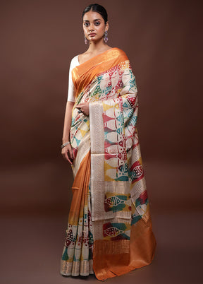 Multicolor Printed Pure Silk Saree Without Blouse Piece