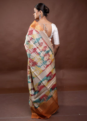 Multicolor Printed Pure Silk Saree Without Blouse Piece