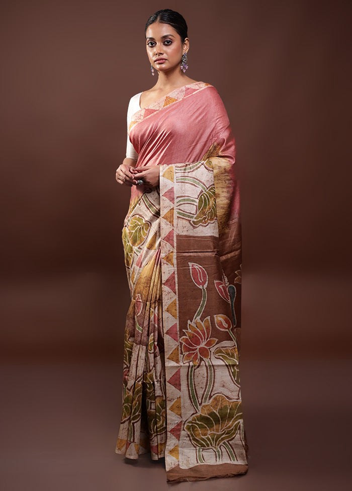 Multicolor Printed Pure Silk Saree Without Blouse Piece