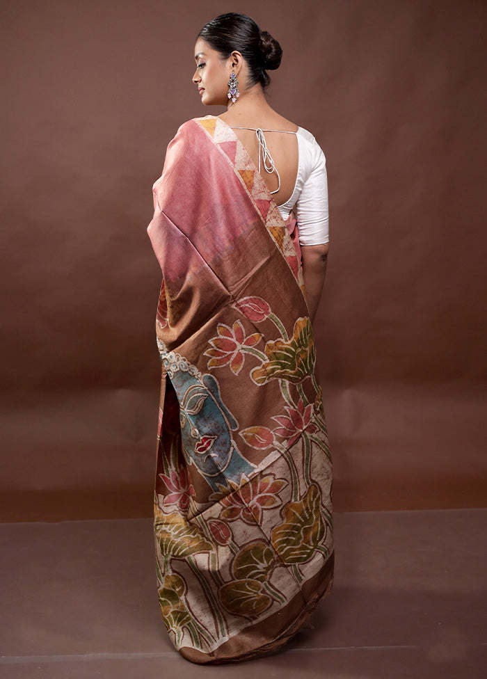 Multicolor Printed Pure Silk Saree Without Blouse Piece