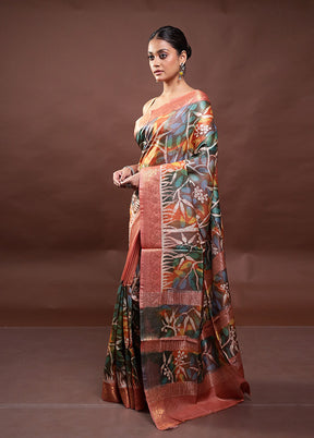 Multicolor Printed Pure Silk Saree Without Blouse Piece