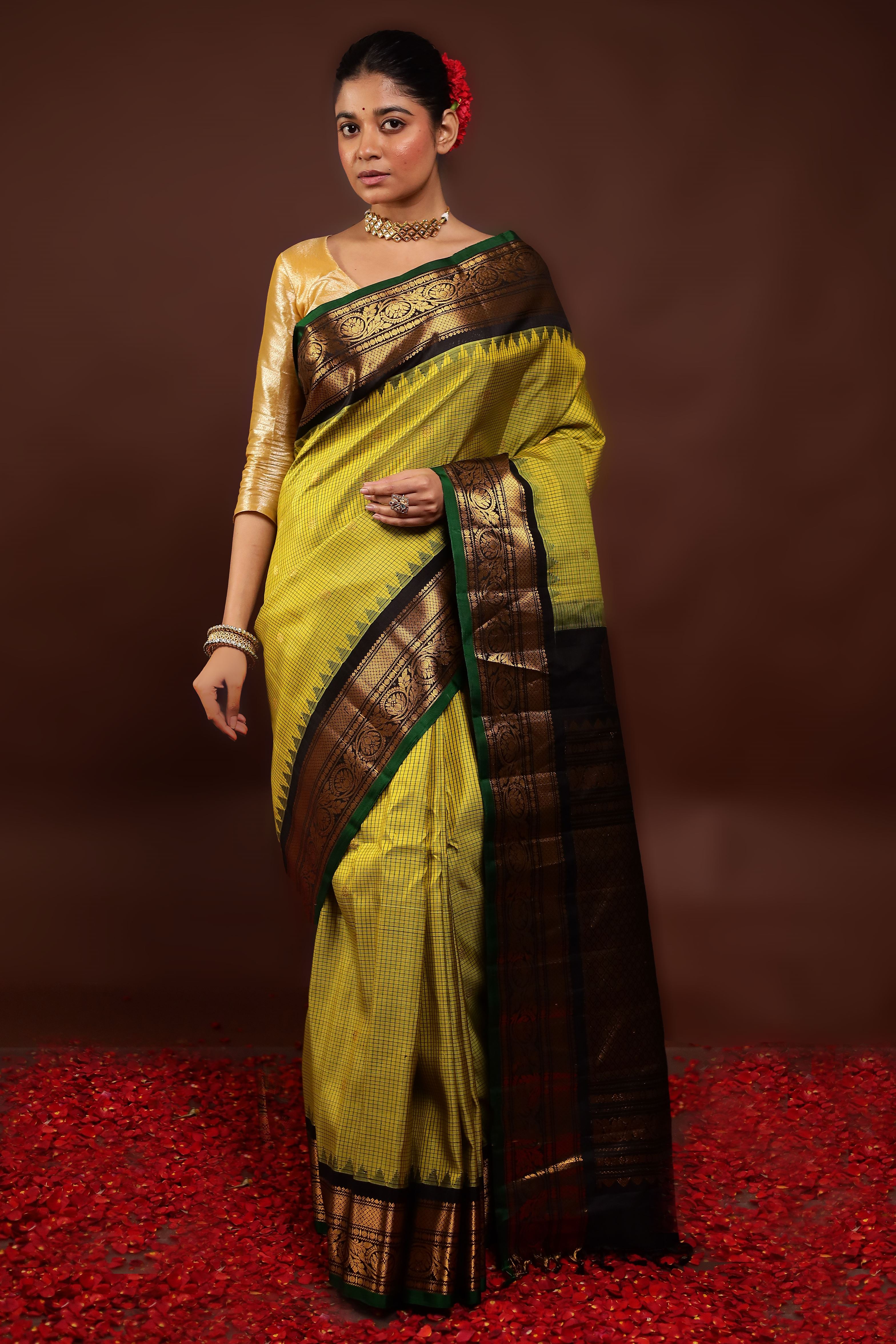 Green Gadwal Pure Silk Saree Without Blouse Piece