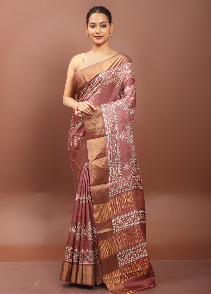 Brown Tussar Silk Saree With Blouse Piece