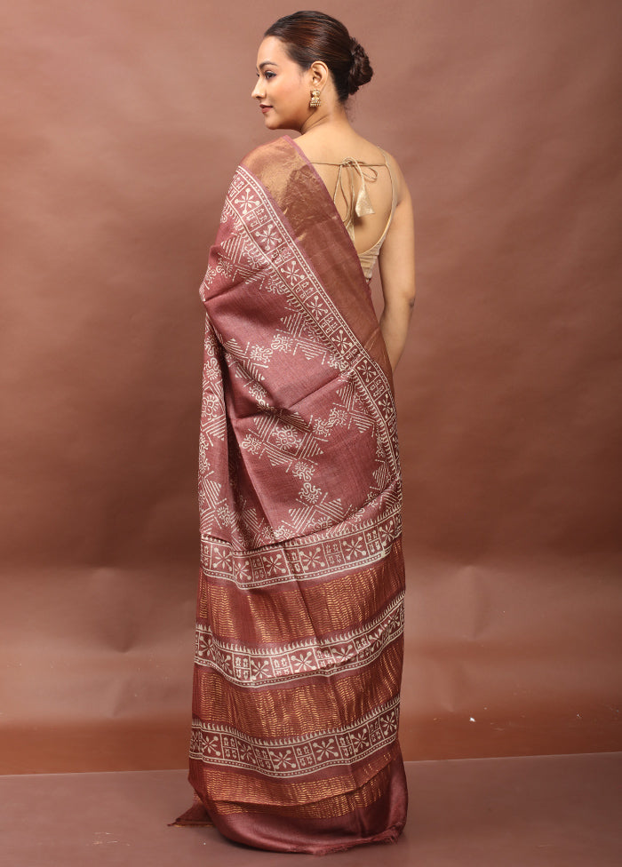 Brown Tussar Silk Saree With Blouse Piece