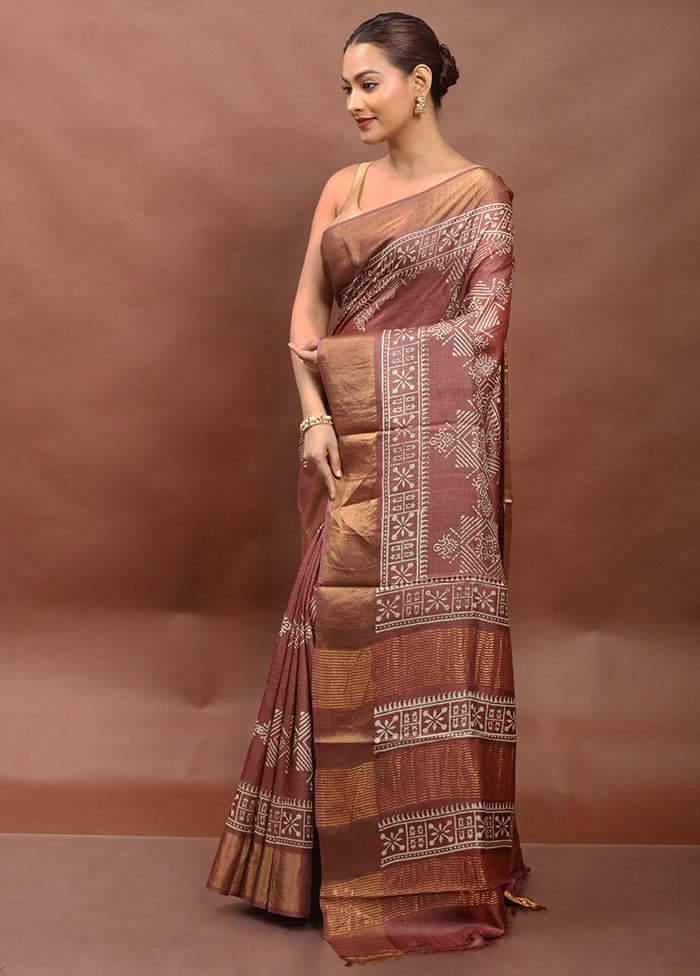 Brown Tussar Silk Saree With Blouse Piece