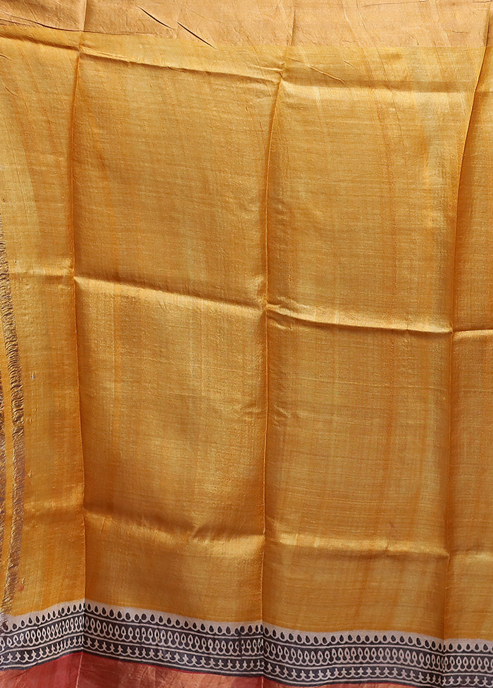 Peach Tussar Silk Saree With Blouse Piece