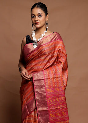 Pink Tussar Silk Saree With Blouse Piece