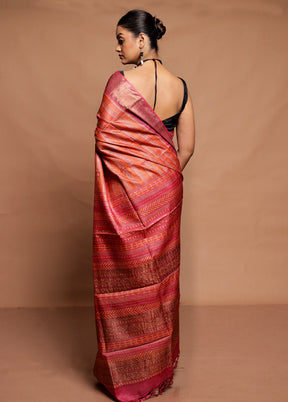 Pink Tussar Silk Saree With Blouse Piece