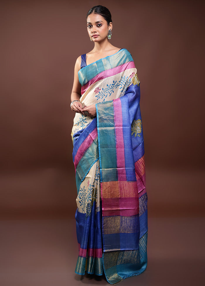 Multicolor Tussar Silk Saree With Blouse Piece