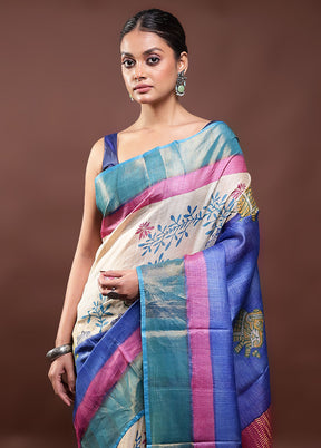 Multicolor Tussar Silk Saree With Blouse Piece