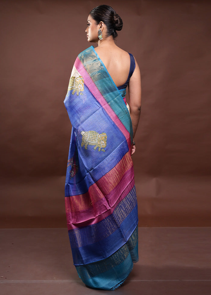 Multicolor Tussar Silk Saree With Blouse Piece