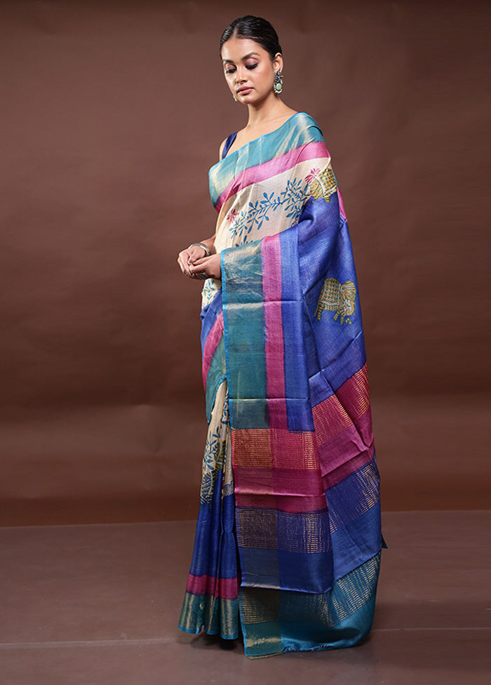 Multicolor Tussar Silk Saree With Blouse Piece