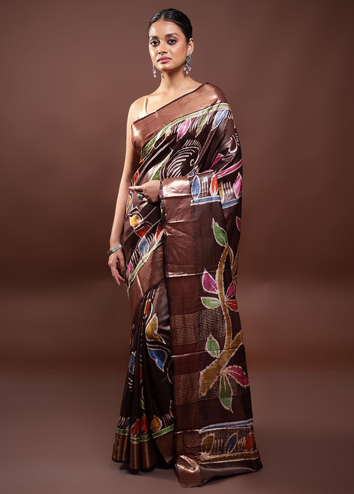 Brown Tussar Silk Saree With Blouse Piece