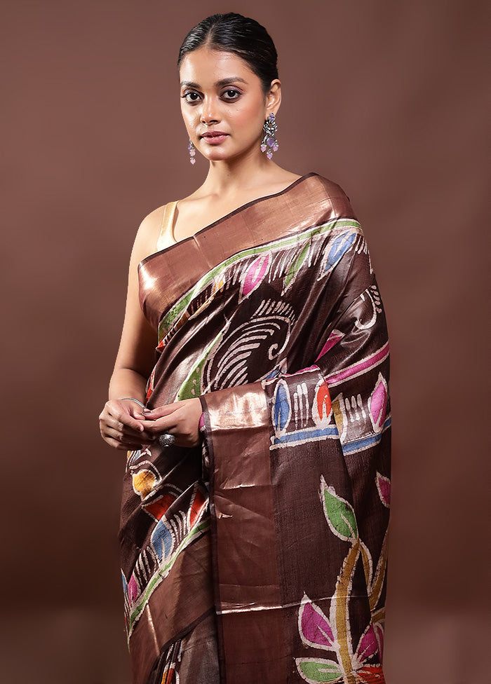 Brown Tussar Silk Saree With Blouse Piece