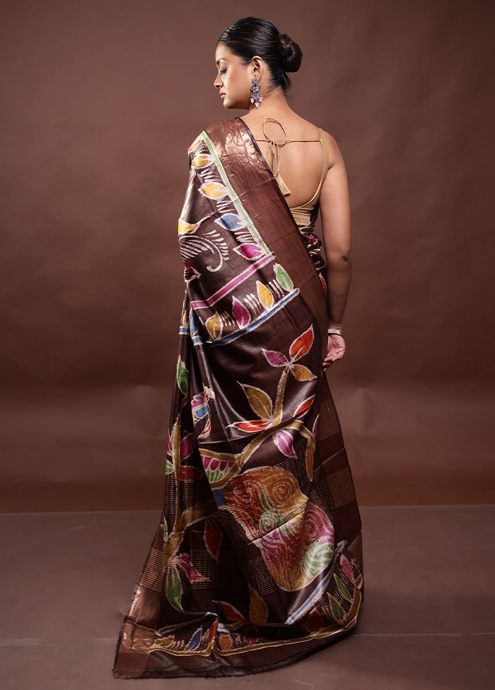 Brown Tussar Silk Saree With Blouse Piece