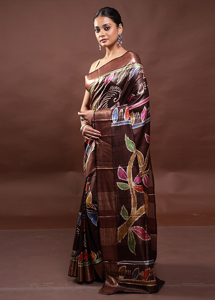 Brown Tussar Silk Saree With Blouse Piece