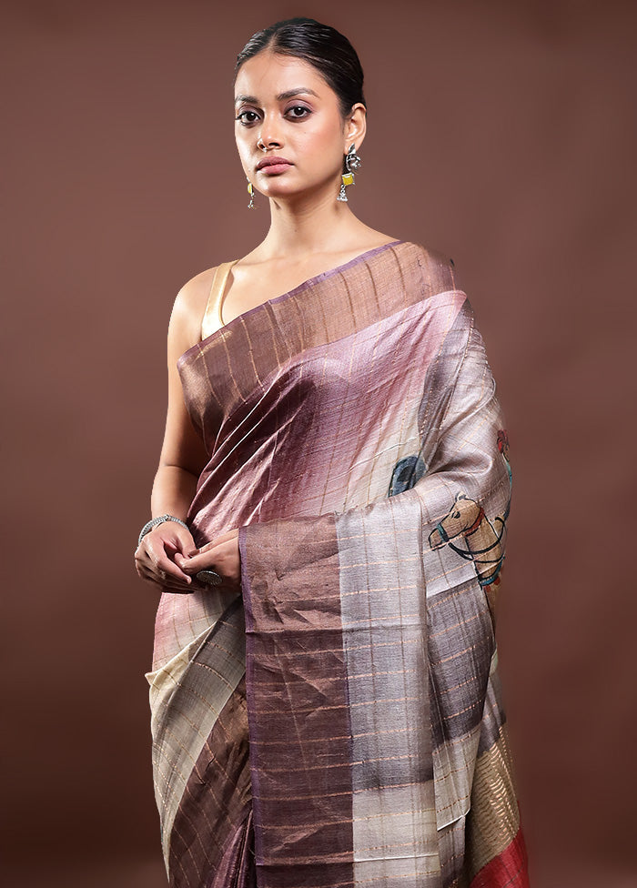 Multicolor Handloom Tussar Pure Silk Saree With Blouse Piece