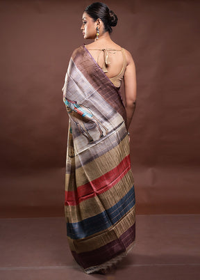 Multicolor Handloom Tussar Pure Silk Saree With Blouse Piece