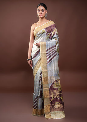 Multicolor Handloom Tussar Pure Silk Saree With Blouse Piece