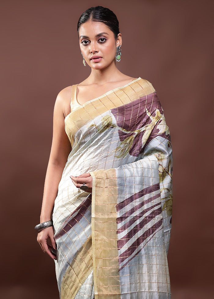 Multicolor Handloom Tussar Pure Silk Saree With Blouse Piece