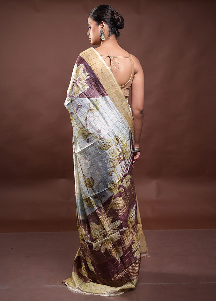 Multicolor Handloom Tussar Pure Silk Saree With Blouse Piece