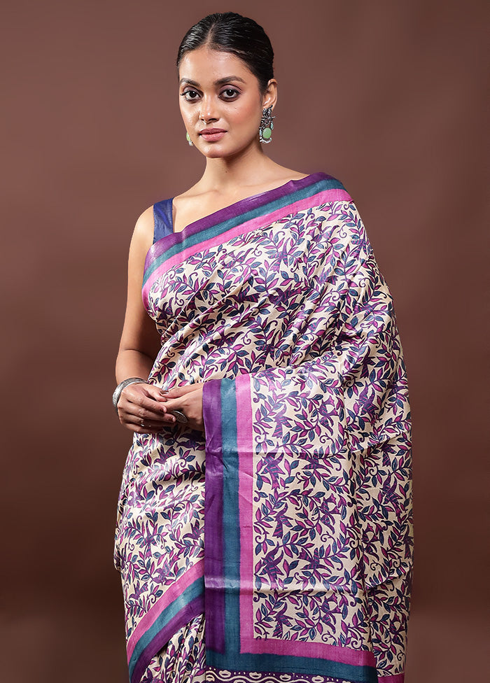 Multicolor Handloom Tussar Pure Silk Saree With Blouse Piece